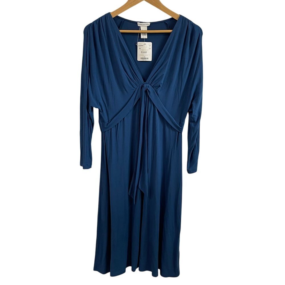 Doncaster Navy‎ Blue Twist Front Long Sleeve Dress Elegant Draped Midi Medium